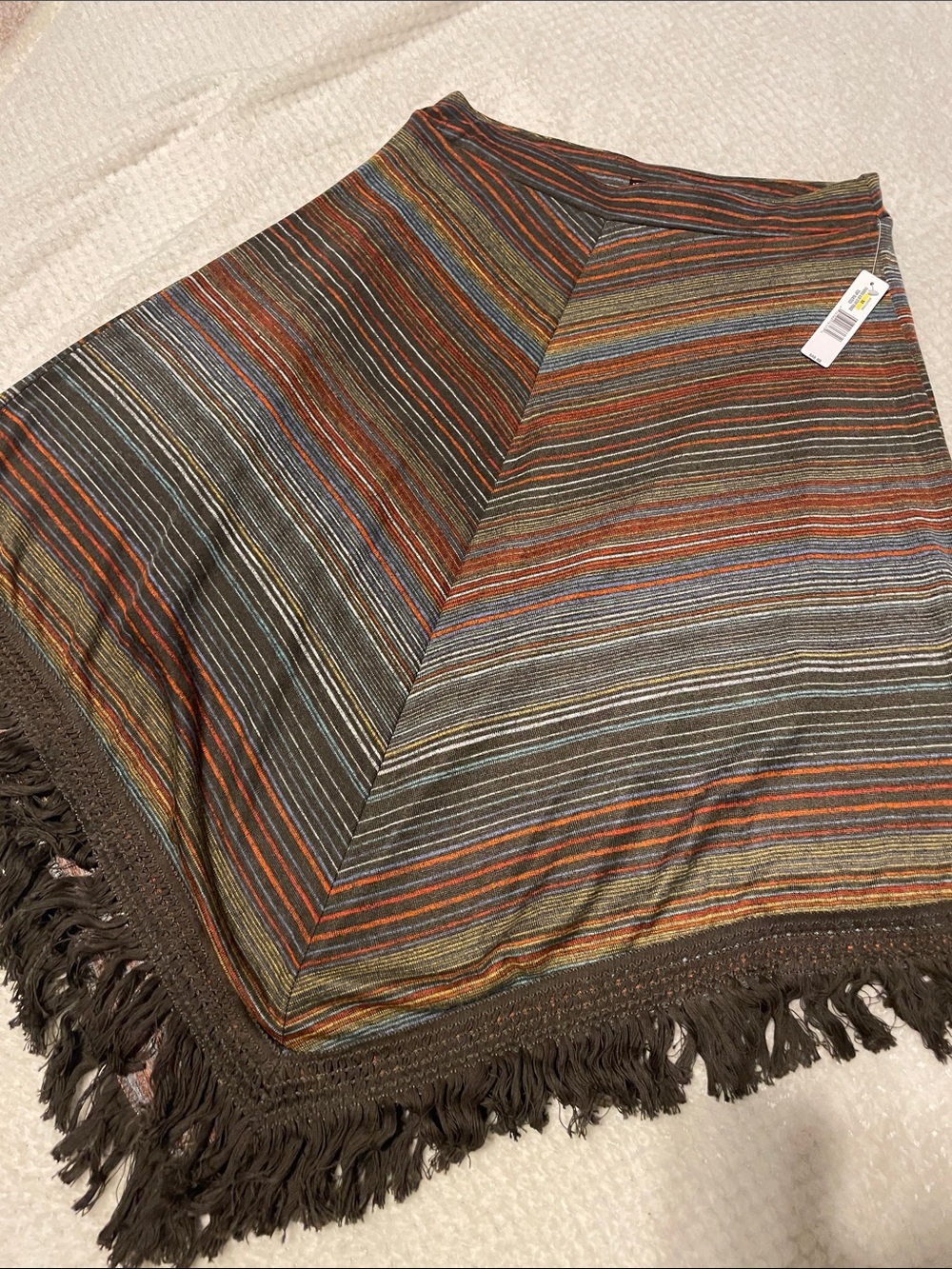 New Directions Fringe Hem Multicolor Stripe Skirt M